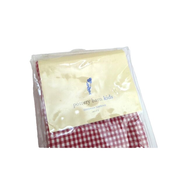 POTTERY BARN KIDS Gingham Cotton Tablecloth 66" X 66 & Matching Napkins Red New - Picture 2 of 5